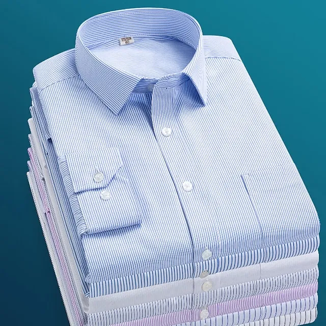 Men's Dress Shirt Light Pink Black-White Sea Blue Long Sleeve Stripes and Plaid Turndown Spring & Fall Wedding Going out Clothing Apparel