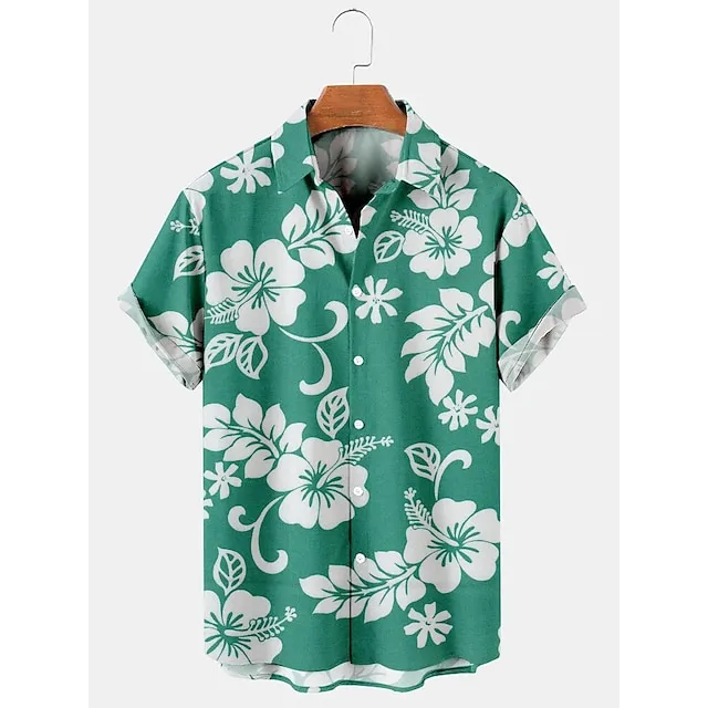 Men’s Shirt Floral Graphic Prints Turndown Red Blue Purple Green 3D Print Street Casual Short Sleeves Print Button-Down Clothing Apparel Tropical Fashion Hawaiian Designer b3b326923999a46ced4588b5e538c201