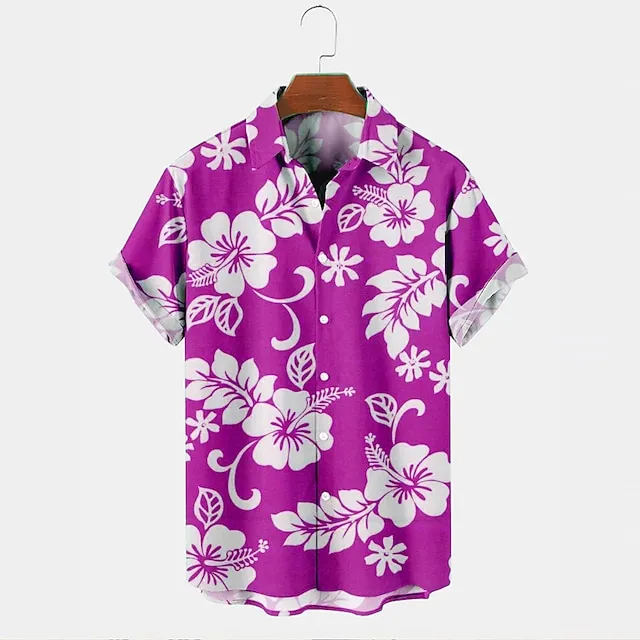 Men’s Shirt Floral Graphic Prints Turndown Red Blue Purple Green 3D Print Street Casual Short Sleeves Print Button-Down Clothing Apparel Tropical Fashion Hawaiian Designer d31c8674b9e9f2e718ad325d7e12f171
