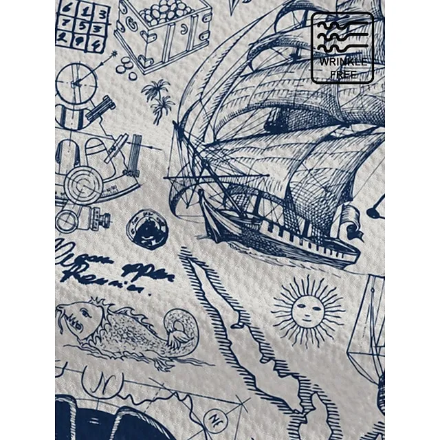 Men’s 50s Vintage Hawaiian Shirts Nautical Map Pirate Ship Skull Seersucker Wrinkle Free Easy Care Aloha Shirts 4ee8a2922bc2e449221a6bee7a8f7f98