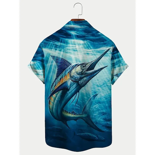 Hawaiian Marlin Fishing Shirt Mens Graphic shirtsummerhawaiianshirt Animal Shark Color Block Oceangraphicprintsturndownoutdoorstreetshortsleevesbutton Blue Cotton f0dbd212ce7b47f0ae4cabb40f157b1b