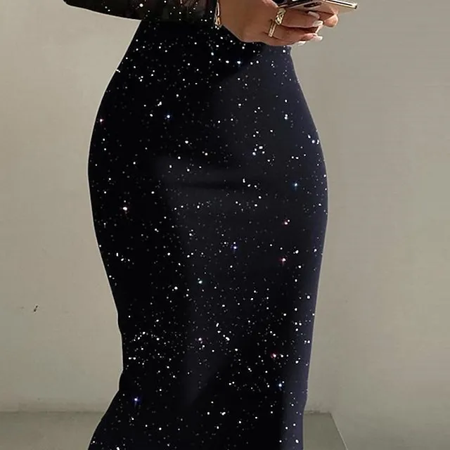 Women’s Little Black Dress Cocktail Dress Semi Formal Party Dress Bodycon Sheath Dress Midi Dress Long Sleeve Mesh Dress Winter Fall Spring Turtleneck Fashion 4cf1333d306a430819ac9efd9c8ca3bd