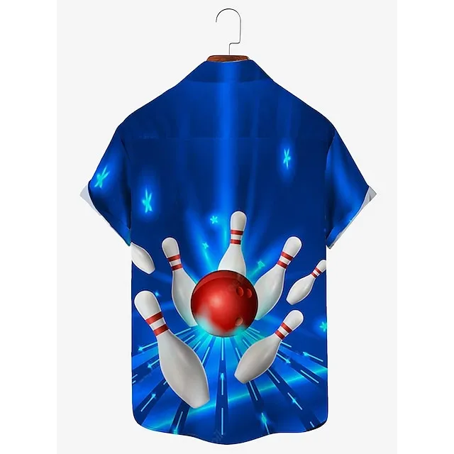 Men’s Shirt Graphic Prints Bowling Ball Turndown White + Green Black Yellow Red Blue Outdoor Street Short Sleeves Print Button-Down Clothing Apparel Designer Casual Soft Breathable 6bea65a8873c5858fcd40d90322e701c