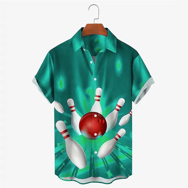 Men’s Shirt Graphic Prints Bowling Ball Turndown White + Green Black Yellow Red Blue Outdoor Street Short Sleeves Print Button-Down Clothing Apparel Designer Casual Soft Breathable a111cb66fca0e1e5a7d8bd8480ed1e77
