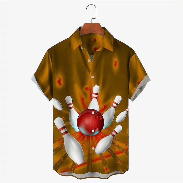 Men’s Shirt Graphic Prints Bowling Ball Turndown White + Green Black Yellow Red Blue Outdoor Street Short Sleeves Print Button-Down Clothing Apparel Designer Casual Soft Breathable a1b03c1e49866df045e8273ebaa832c5