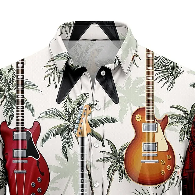 Men’s Shirt Summer Hawaiian Shirt Coconut Tree Graphic Prints Guitar Turndown Gray Street Casual Short Sleeves Button-Down Print Clothing Apparel Tropical Fashion Hawaiian Designer 17d9c68ce622e75ac84299d02dc85d43