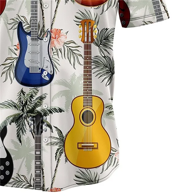 Men’s Shirt Summer Hawaiian Shirt Coconut Tree Graphic Prints Guitar Turndown Gray Street Casual Short Sleeves Button-Down Print Clothing Apparel Tropical Fashion Hawaiian Designer 1c689ed92807f9e80cd850449c39de34