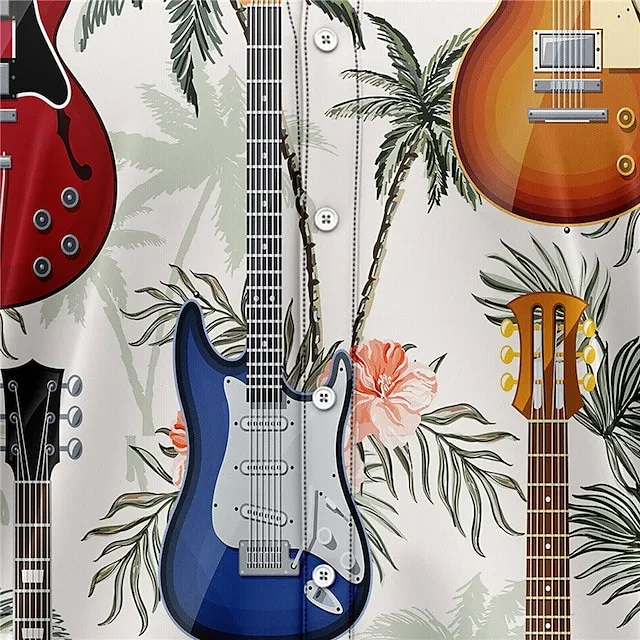 Men’s Shirt Summer Hawaiian Shirt Coconut Tree Graphic Prints Guitar Turndown Gray Street Casual Short Sleeves Button-Down Print Clothing Apparel Tropical Fashion Hawaiian Designer 3753bd75a663f172de69b94700737def