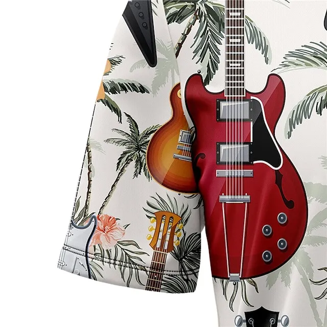 Men’s Shirt Summer Hawaiian Shirt Coconut Tree Graphic Prints Guitar Turndown Gray Street Casual Short Sleeves Button-Down Print Clothing Apparel Tropical Fashion Hawaiian Designer 53a7e7d4e96166b8650487c2662e3966