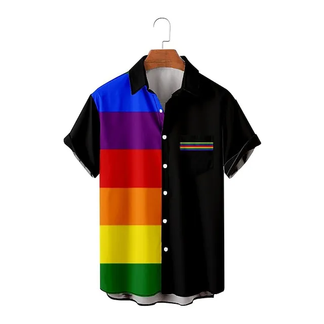 Men’s Shirt Summer Hawaiian Shirt Rainbow Graphic Prints Turndown Black / Red Black Red Rainbow Street Casual Short Sleeves Button-Down Print Clothing Apparel Tropical Fashion Hawaiian Designer 98fd317ebdb004b1d8bf8c382dafebd0