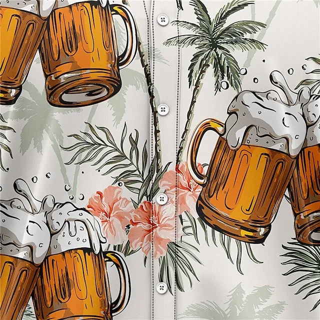 Men’s Shirt Summer Hawaiian Shirt Graphic Prints Beer Leaves Turndown Yellow Pink Army Green Navy Blue Blue Street Casual Short Sleeves Print Button-Down Clothing Apparel Tropical Fashion Hawaiian 1ca5da899e8c85d44653894a6db4499c