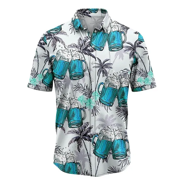 Men’s Shirt Summer Hawaiian Shirt Graphic Prints Beer Leaves Turndown Yellow Pink Army Green Navy Blue Blue Street Casual Short Sleeves Print Button-Down Clothing Apparel Tropical Fashion Hawaiian 24d3ec785c135ca4deaa2361ac54d7a6