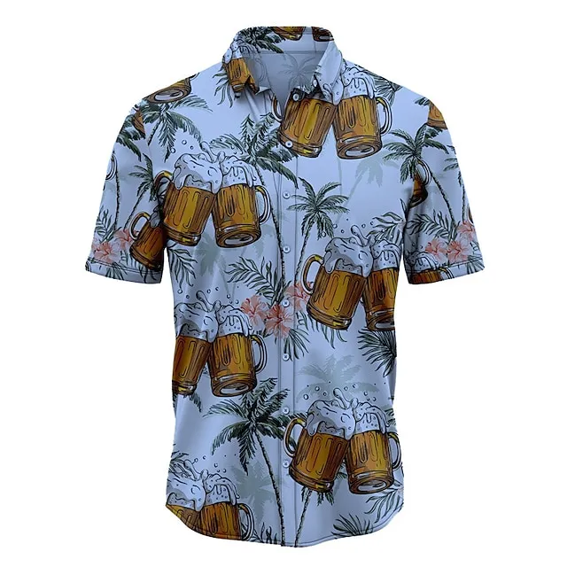 Men’s Shirt Summer Hawaiian Shirt Graphic Prints Beer Leaves Turndown Yellow Pink Army Green Navy Blue Blue Street Casual Short Sleeves Print Button-Down Clothing Apparel Tropical Fashion Hawaiian 6957e3d05ca92ea2e61b0f4f3e7ecc39