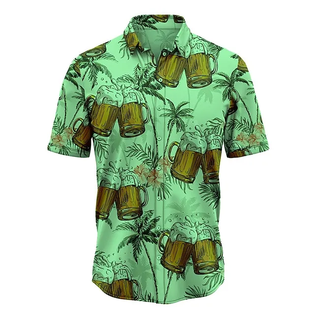 Men’s Shirt Summer Hawaiian Shirt Graphic Prints Beer Leaves Turndown Yellow Pink Army Green Navy Blue Blue Street Casual Short Sleeves Print Button-Down Clothing Apparel Tropical Fashion Hawaiian b8e99595d09965bbb9499b95c21c2f52