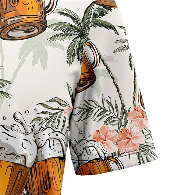 Men’s Shirt Summer Hawaiian Shirt Graphic Prints Beer Leaves Turndown Yellow Pink Army Green Navy Blue Blue Street Casual Short Sleeves Print Button-Down Clothing Apparel Tropical Fashion Hawaiian c81c896362e984de815e14132dbe4288