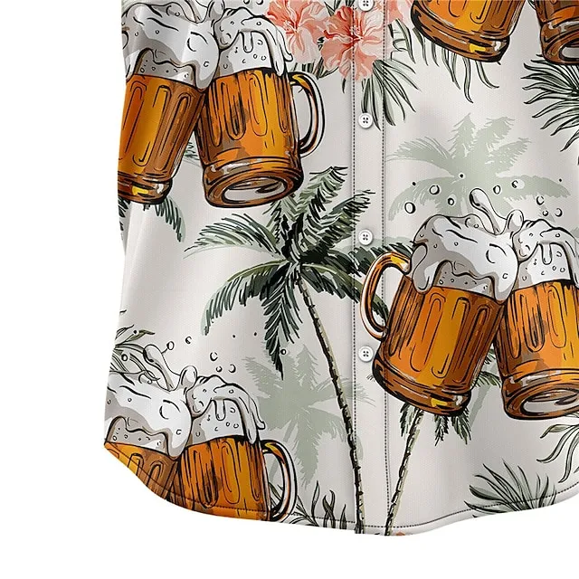 Men’s Shirt Summer Hawaiian Shirt Graphic Prints Beer Leaves Turndown Yellow Pink Army Green Navy Blue Blue Street Casual Short Sleeves Print Button-Down Clothing Apparel Tropical Fashion Hawaiian e6931334c5f18f218ff9128bc5c98092