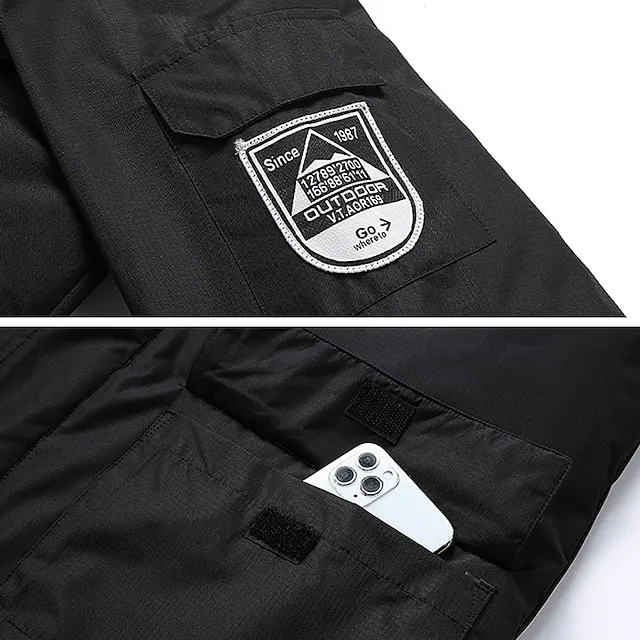 Men’s Winter Jacket Hiking Jacket Rain Jacket Windcheater Jacket Sports & Outdoor Camping & Hiking Waterproof Windproof Hooded Spring Fall Winter Patchwork Ivory white Black Orange Army Green Dark 1e45bf377c9bf4dc41c38caa445b12a4