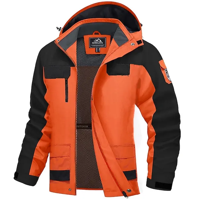 Men’s Winter Jacket Hiking Jacket Rain Jacket Windcheater Jacket Sports & Outdoor Camping & Hiking Waterproof Windproof Hooded Spring Fall Winter Patchwork Ivory white Black Orange Army Green Dark 25030ce59f64ccbea63b168dd3e072a3