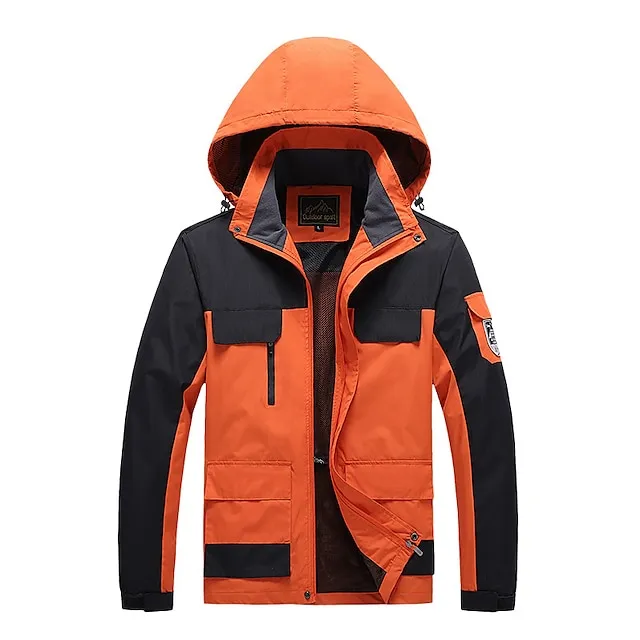 Men’s Winter Jacket Hiking Jacket Rain Jacket Windcheater Jacket Sports & Outdoor Camping & Hiking Waterproof Windproof Hooded Spring Fall Winter Patchwork Ivory white Black Orange Army Green Dark 2c4319a62deabf2759c987691ce5cbc5