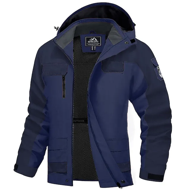 Men’s Winter Jacket Hiking Jacket Rain Jacket Windcheater Jacket Sports & Outdoor Camping & Hiking Waterproof Windproof Hooded Spring Fall Winter Patchwork Ivory white Black Orange Army Green Dark 8d945093ba79684dc9d93138bd8f319c