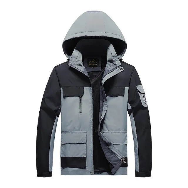 Men’s Winter Jacket Hiking Jacket Rain Jacket Windcheater Jacket Sports & Outdoor Camping & Hiking Waterproof Windproof Hooded Spring Fall Winter Patchwork Ivory white Black Orange Army Green Dark b3a76a36c625a6989fa4ca22cd2cf56e
