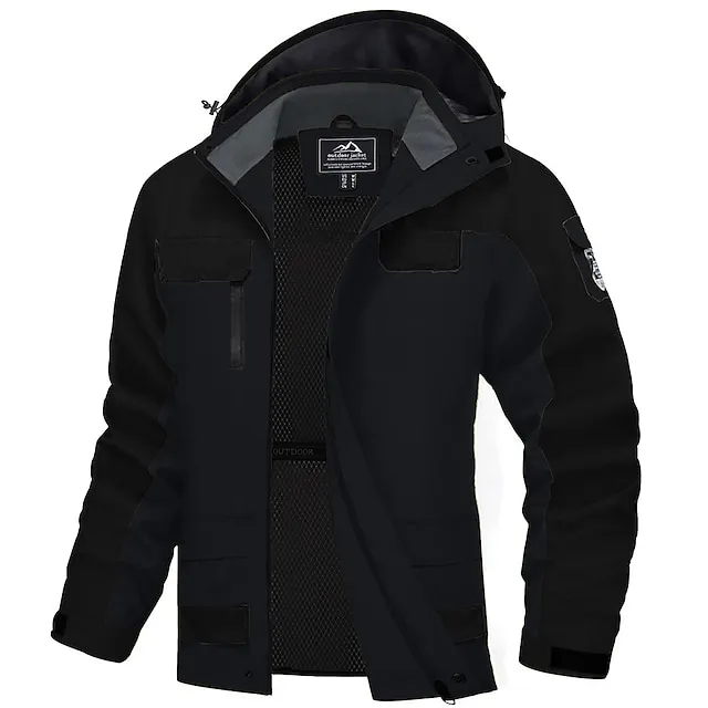 Men’s Winter Jacket Hiking Jacket Rain Jacket Windcheater Jacket Sports & Outdoor Camping & Hiking Waterproof Windproof Hooded Spring Fall Winter Patchwork Ivory white Black Orange Army Green Dark e6582a791bd2d93beadda6d2304ef23b