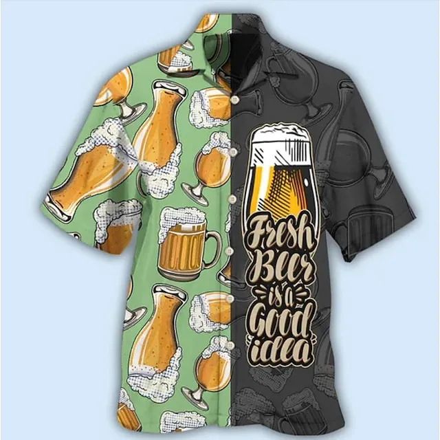 Men’s Shirt Summer Hawaiian Shirt Car Graphic Prints Vintage Turndown White Yellow Light Green Black / Brown Army Green Casual Hawaiian Short Sleeve Print Button-Down Clothing Apparel Tropical 2449f0f0ccd856069119746ede824cc1