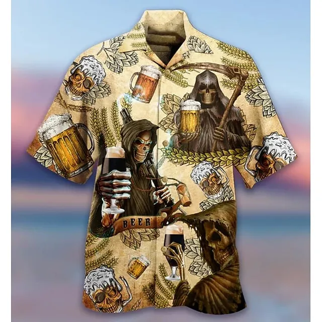 Men’s Shirt Summer Hawaiian Shirt Car Graphic Prints Vintage Turndown White Yellow Light Green Black / Brown Army Green Casual Hawaiian Short Sleeve Print Button-Down Clothing Apparel Tropical 604f64544d9ffde8e9cb8152742b2109