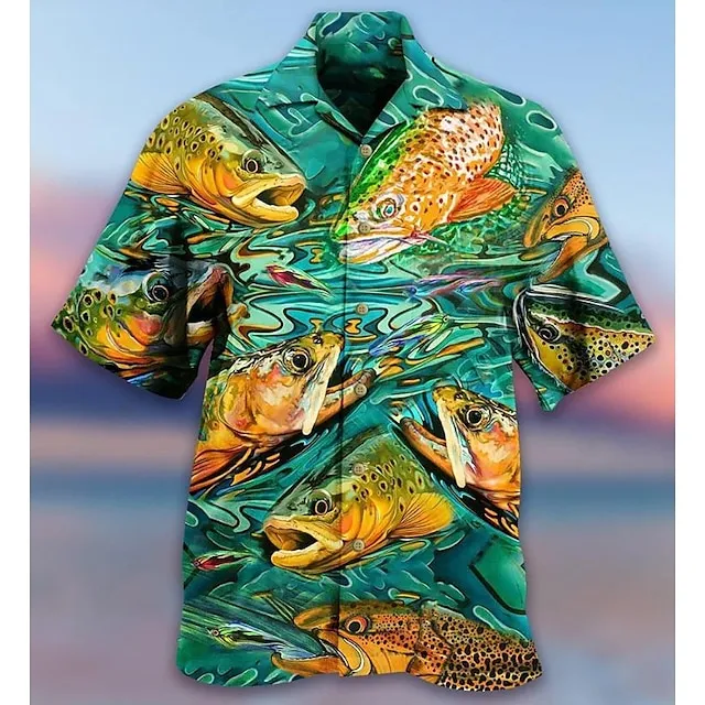 Men’s Shirt Summer Hawaiian Shirt Car Graphic Prints Vintage Turndown White Yellow Light Green Black / Brown Army Green Casual Hawaiian Short Sleeve Print Button-Down Clothing Apparel Tropical 6d7d2f5e20d3b6bc6a2316ce31e56d66