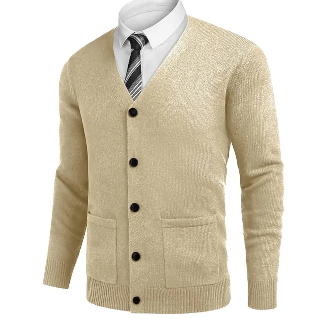 Men’s Sweater Cardigan Sweater Ribbed Knit Knitted Plain V Neck Fashion Casual Sports Daily Wear Clothing Apparel Spring & Fall Wine Red Black M L XL 3f9daf128cc1981fe12f8e5d9a9fdcad