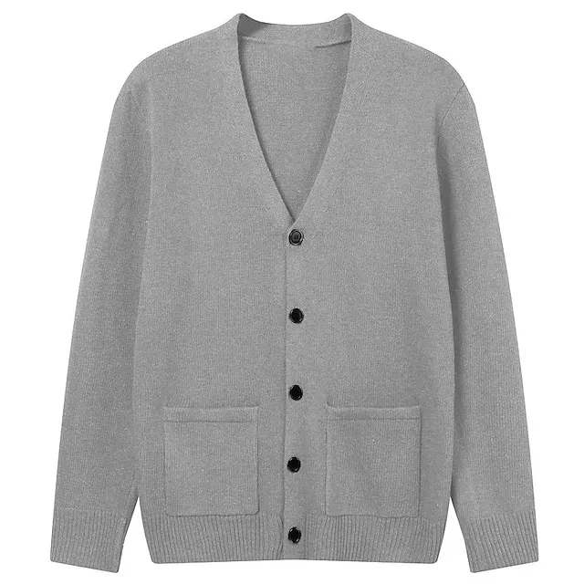 Men’s Sweater Cardigan Sweater Ribbed Knit Knitted Plain V Neck Fashion Casual Sports Daily Wear Clothing Apparel Spring & Fall Wine Red Black M L XL abff6ef5f2d7bf24fd1157c6b700ae92