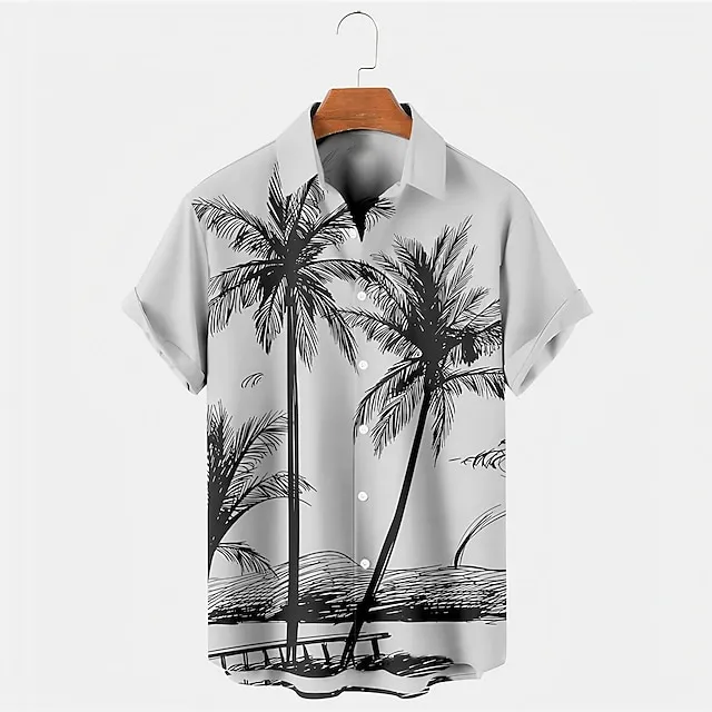 Men's Shirt Summer Hawaiian Shirt Coconut Tree Graphic Prints Turndown Blue Purple Brown Gray Outdoor Street Short Sleeves Button-Down Print Clothing Apparel Tropical Fashion Hawaiian Designer