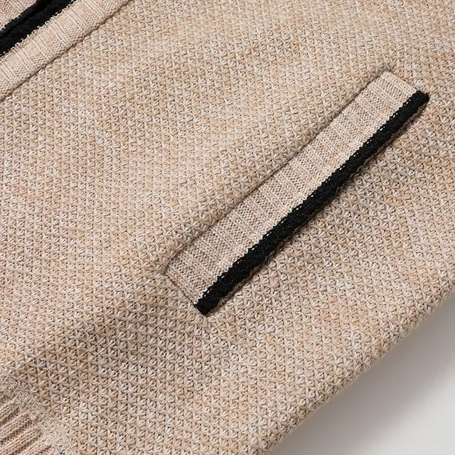 Men’s Cardigan Sweater Zip Sweater Ribbed Knit Cropped Knitted Plain Standing Collar Warm Ups Modern Contemporary Daily Wear Going out Clothing Apparel Spring & Fall Black Blue S M L 801f623a33b87789de3adb5ffd28ac71