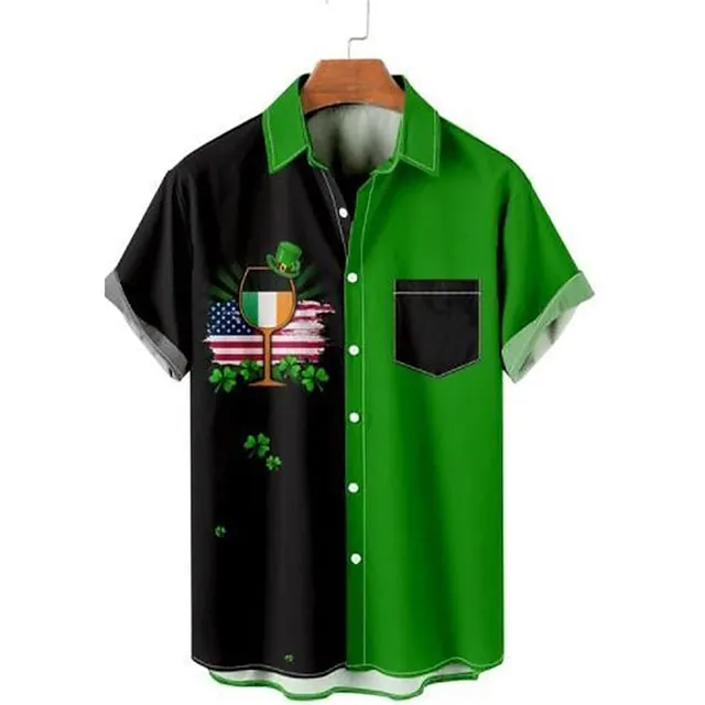 St.Patrick's Day Men's Shirt Summer Hawaiian Shirt Striped Saint Patrick Day St. Patrick's Day Clover Turndown Black Army Green Orange Green Khaki Outdoor Street Short Sleeves Button-Down Print