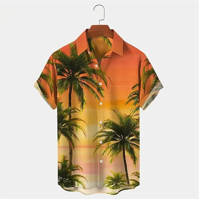 Men's Shirt Summer Hawaiian Shirt Graphic Prints Palm Tree Turndown Red Blue Orange Green Outdoor Street Short Sleeves Button-Down Print Clothing Apparel Tropical Fashion Hawaiian Designer