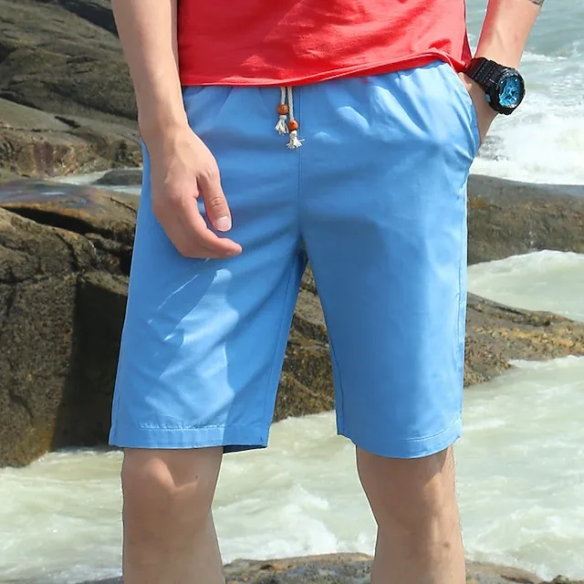 Men’s Bermuda shorts Beach Shorts Casual Shorts Pocket Drawstring Elastic Waist Plain Breathable Quick Dry Knee Length Casual Daily Holiday 100% Cotton Fashion Streetwear Black White 3ad21751c35d813d591c5d8b7272cc17
