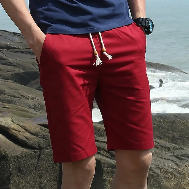 Men’s Bermuda shorts Beach Shorts Casual Shorts Pocket Drawstring Elastic Waist Plain Breathable Quick Dry Knee Length Casual Daily Holiday 100% Cotton Fashion Streetwear Black White e7c0976061ec93774e704606e99deb3e