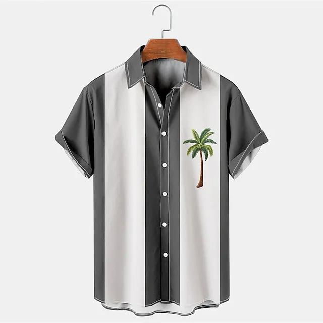 Men's Summer Hawaiian Shirt Bowling Shirt Button Up Shirt Summer Shirt Casual Shirt Black Blue Brown Green Gray Short Sleeve Color Block Turndown Street Vacation Button-Down Clothing Apparel Fashion