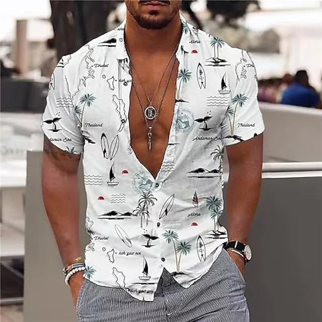 Men’s Shirt Summer Hawaiian Shirt Graphic Prints Anchor Turndown Black Yellow Black / Brown Red Brown Street Casual Short Sleeves Print Button-Down Clothing Apparel Vintage Tropical Sports Streetwear 255b2e61de11028443e6816252a06fac
