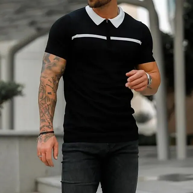 Men’s Zip Polo Golf Shirt Sports & Outdoor Casual Turndown Quarter Zip Short Sleeve Fashion Streetwear Color Block Zipper Quarter Zip Spring & Summer Regular Fit Black Dark Red Blue Army Green Dark 1cabe77a62aede22ed72c8fd2ac64344