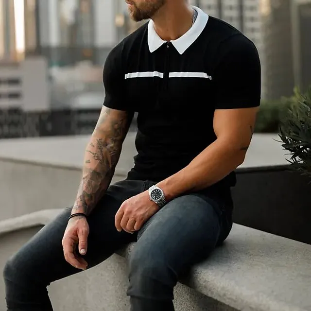 Men’s Zip Polo Golf Shirt Sports & Outdoor Casual Turndown Quarter Zip Short Sleeve Fashion Streetwear Color Block Zipper Quarter Zip Spring & Summer Regular Fit Black Dark Red Blue Army Green Dark 1ec715689526e904a9419c853f506f81