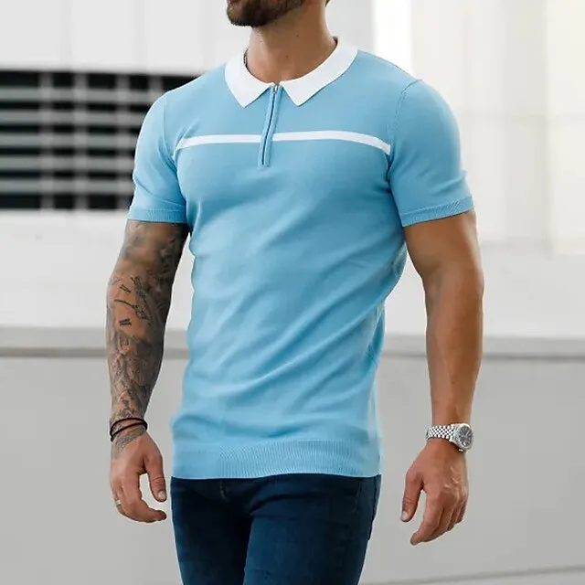 Men’s Zip Polo Golf Shirt Sports & Outdoor Casual Turndown Quarter Zip Short Sleeve Fashion Streetwear Color Block Zipper Quarter Zip Spring & Summer Regular Fit Black Dark Red Blue Army Green Dark 2641aaaf4a13ee9b361d79386db4bb9a