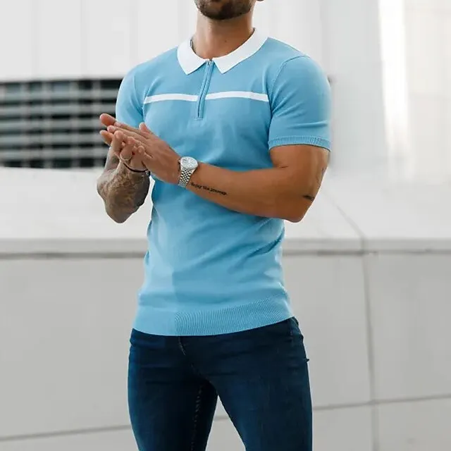 Men’s Zip Polo Golf Shirt Sports & Outdoor Casual Turndown Quarter Zip Short Sleeve Fashion Streetwear Color Block Zipper Quarter Zip Spring & Summer Regular Fit Black Dark Red Blue Army Green Dark 32fd67d3d3e1d68da0f737b79fe9da9e