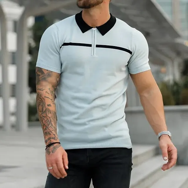 Men’s Zip Polo Golf Shirt Sports & Outdoor Casual Turndown Quarter Zip Short Sleeve Fashion Streetwear Color Block Zipper Quarter Zip Spring & Summer Regular Fit Black Dark Red Blue Army Green Dark 392acc7d444a1f0a6247392ad1ab5e7d