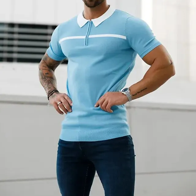 Men’s Zip Polo Golf Shirt Sports & Outdoor Casual Turndown Quarter Zip Short Sleeve Fashion Streetwear Color Block Zipper Quarter Zip Spring & Summer Regular Fit Black Dark Red Blue Army Green Dark 3e99ac8096df3c5d756927a62c6a1f39