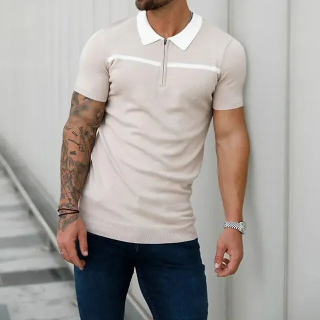 Men’s Zip Polo Golf Shirt Sports & Outdoor Casual Turndown Quarter Zip Short Sleeve Fashion Streetwear Color Block Zipper Quarter Zip Spring & Summer Regular Fit Black Dark Red Blue Army Green Dark 578d0400976d65a867047e9ab759a069