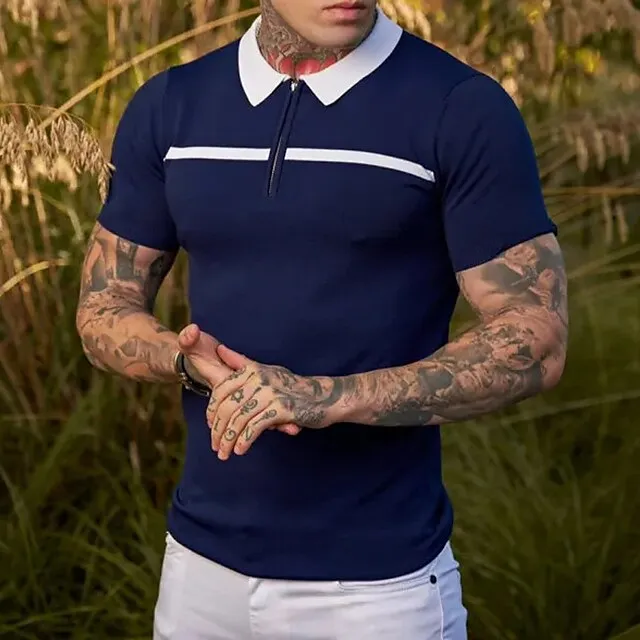 Men’s Zip Polo Golf Shirt Sports & Outdoor Casual Turndown Quarter Zip Short Sleeve Fashion Streetwear Color Block Zipper Quarter Zip Spring & Summer Regular Fit Black Dark Red Blue Army Green Dark 69efcebf9b86427d37f0a62dc54efccb