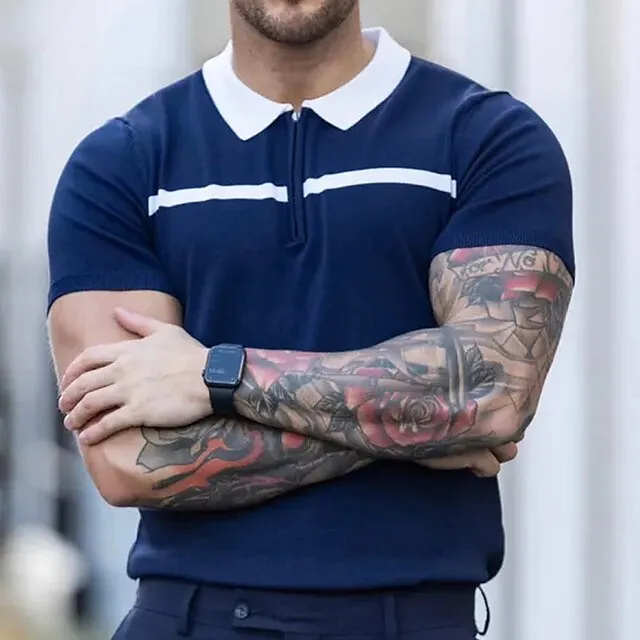 Men’s Zip Polo Golf Shirt Sports & Outdoor Casual Turndown Quarter Zip Short Sleeve Fashion Streetwear Color Block Zipper Quarter Zip Spring & Summer Regular Fit Black Dark Red Blue Army Green Dark 6d054193e22ee48e59ba85770e2d880c