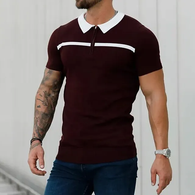 Men’s Zip Polo Golf Shirt Sports & Outdoor Casual Turndown Quarter Zip Short Sleeve Fashion Streetwear Color Block Zipper Quarter Zip Spring & Summer Regular Fit Black Dark Red Blue Army Green Dark 7822e66f313451d48f91e83194df5c86