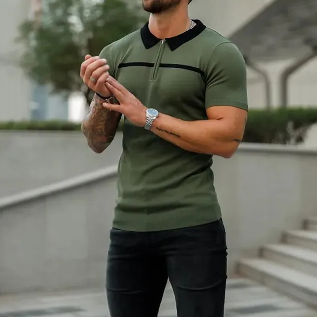 Men’s Zip Polo Golf Shirt Sports & Outdoor Casual Turndown Quarter Zip Short Sleeve Fashion Streetwear Color Block Zipper Quarter Zip Spring & Summer Regular Fit Black Dark Red Blue Army Green Dark ac92810ef13886f2b0a84e83eac5e559